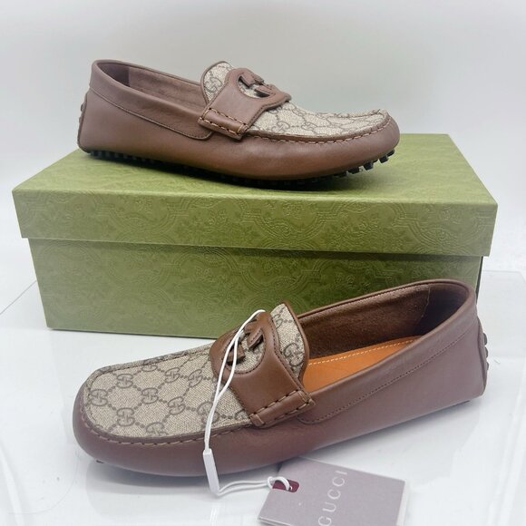 Gucci Supreme GG Interlocking Loafer Driving Shoes Mens Brown UK 8 US 8.5 - Picture 3 of 15